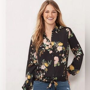 Lauren Conrad Floral Button-Up Blouse with knot hem